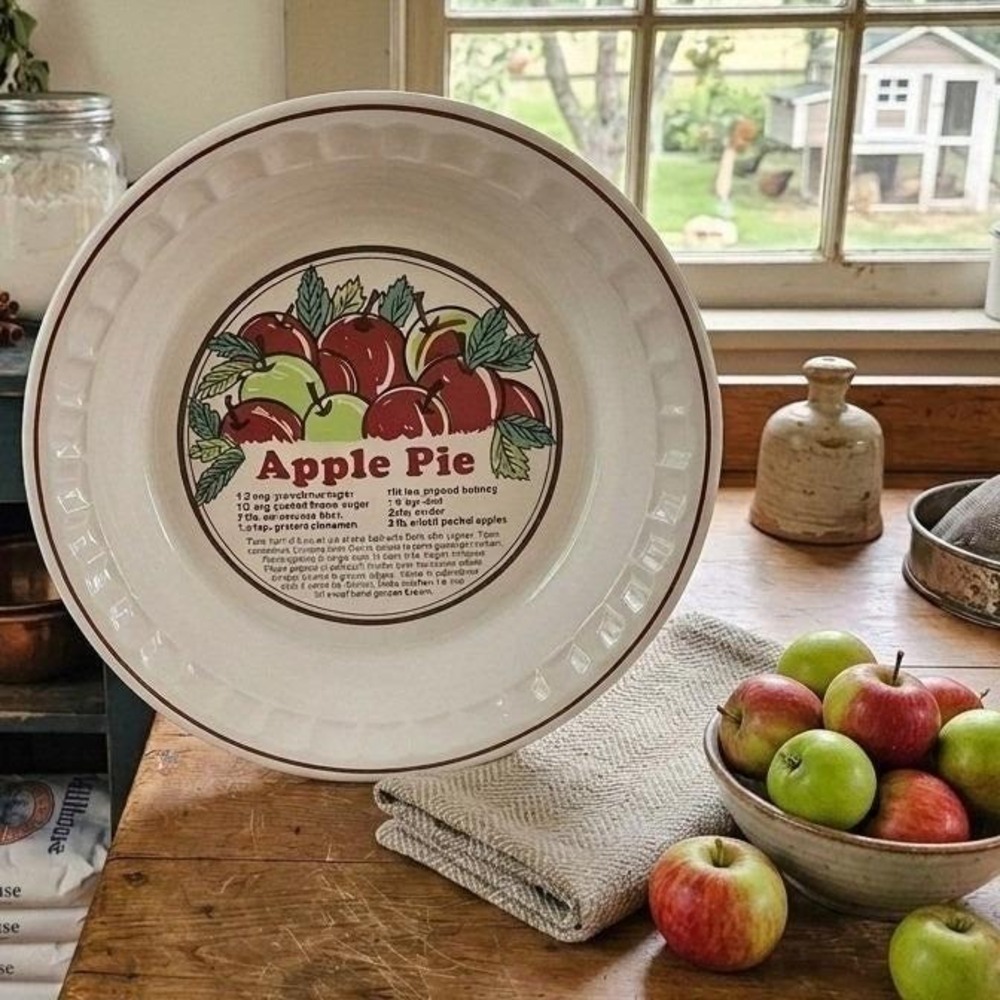 Vintage Sunnycraft Sunstone Collection Apple Pie Plate Ceramic Recipeโ Dish